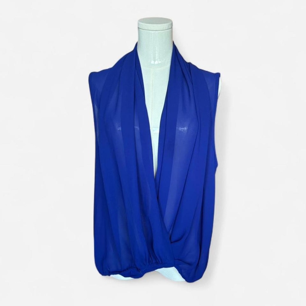 Blue Retrod‎ silk top with plunging cowl neck